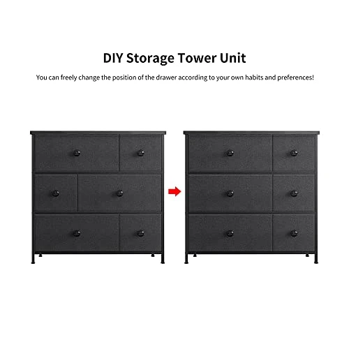 6 Drawer Dresser For Bedroom Chest Of Drawers Closets Storage Units Organizer Tower Steel Frame Wooden Top Living Room Entryway Office (Black Grey) YLZ6B4 2 6 Drawer Dresser For Bedroom Chest Of Drawers Closets Storage Units Organizer Tower Steel Frame Wooden Top Living Room Entryway Office (Black Grey) YLZ6B4 - Image 2
