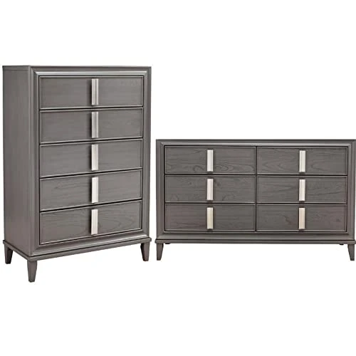 2 Piece Set With Wood 6-Drawer Dresser & 5-Drawer Chest In Dark Gray 1 2 Piece Set With Wood 6-Drawer Dresser & 5-Drawer Chest In Dark Gray