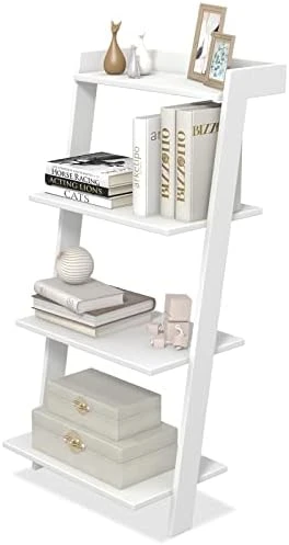 LOKO 4-Tier Ladder Shelf, 43” Tall Wooden Leaning Bookshelf Display Rack, Modern Ladder Bookshelf With Anti-Tipping Device And Top Raised Edge For Living Room, Study, Balcony (White) 8 LOKO 4-Tier Ladder Shelf, 43” Tall Wooden Leaning Bookshelf Display Rack, Modern Ladder Bookshelf With Anti-Tipping Device And Top Raised Edge For Living Room, Study, Balcony (White) - Image 8