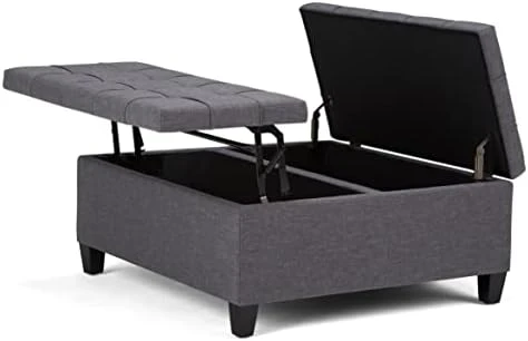 SIMPLIHOME Harrison 36 Inch Wide Square Coffee Table Lift Top Storage Ottoman In Upholstered Slate Grey Tufted Linen Look Fabric For The Living Room, Transitional 6 SIMPLIHOME Harrison 36 Inch Wide Square Coffee Table Lift Top Storage Ottoman In Upholstered Slate Grey Tufted Linen Look Fabric For The Living Room, Transitional - Image 6