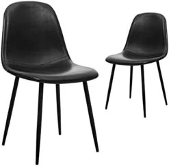 CangLong Washable PU Cushion Seat Back, Mid Century Metal Legs For Kitchen Dining Room Side Chair, Set Of 4, Brown -Best Furniture Store 317KuWWXrCL. AC