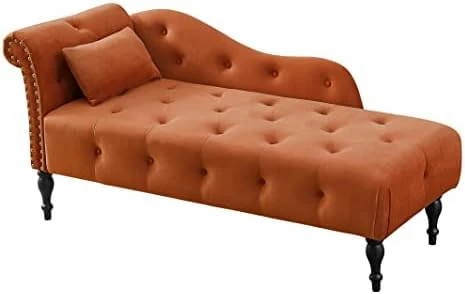 Homtique 60" Velvet Storage Chaise Lounge Indoor Button Tufted With Pillow, Nailhead Decorate Rolled Arm Chaise Lounge For Bedroom Living Room (Beige, With Storage) 9 Homtique 60" Velvet Storage Chaise Lounge Indoor Button Tufted With Pillow, Nailhead Decorate Rolled Arm Chaise Lounge For Bedroom Living Room (Beige, With Storage) - Image 9
