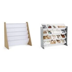 Humble Crew, Natural/White Kids Book Rack Storage Bookshelf With Deep Sleeves, Universal & Supersized Wood Toy Storage Organizer, Extra Large, Grey/White