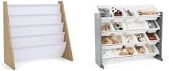 Humble Crew, Natural/White Kids Book Rack Storage Bookshelf With Deep Sleeves, Universal & Supersized Wood Toy Storage Organizer, Extra Large, Grey/White -Best Furniture Store 317XrxvJjSL. AC