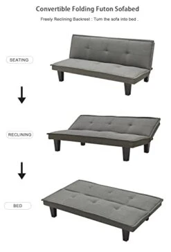 Majnesvon Modern Linen Fabric Sofa Bed Futon,Convertible Foldable Sleeper Sofa Bed With 3 Angles Adjustable Back,Wooden Frame & Legs For Small Living Space,Dorm Office Apartment (Light Grey) -Best Furniture Store 317uGZyCYqL
