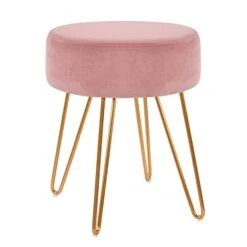 Duhome Velvet Ottoman, Makeup Vanity Stool, Contemporary Stool, Mongolian Round Metal Stool, Vanity Stool, Furry Ottoman Stool, Modern Accent Stools, Pink