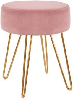 Duhome Velvet Ottoman, Makeup Vanity Stool, Contemporary Stool, Mongolian Round Metal Stool, Vanity Stool, Furry Ottoman Stool, Modern Accent Stools, Pink -Best Furniture Store 317wkvOvADL. AC
