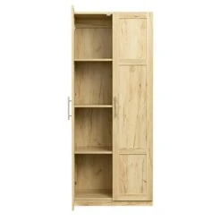 Modern Wardrobe Closet With Hanging Rod Wardrobe,High Wardrobe And Kitchen Cabinet With 2 Doors And 3 Partitions To Separate 4 Storage,Oak -Best Furniture Store 31864yrWaxL