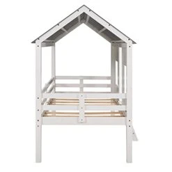 GLORHOME Twin Size Low Loft Bed House Bedframe With Roof And 2 Windows,Wood Slat Support, Fun Bedroom Furniture For Kids, White 18 GLORHOME Twin Size Low Loft Bed House Bedframe With Roof And 2 Windows,Wood Slat Support, Fun Bedroom Furniture For Kids, White -Best Furniture Store 3188srLxyzS