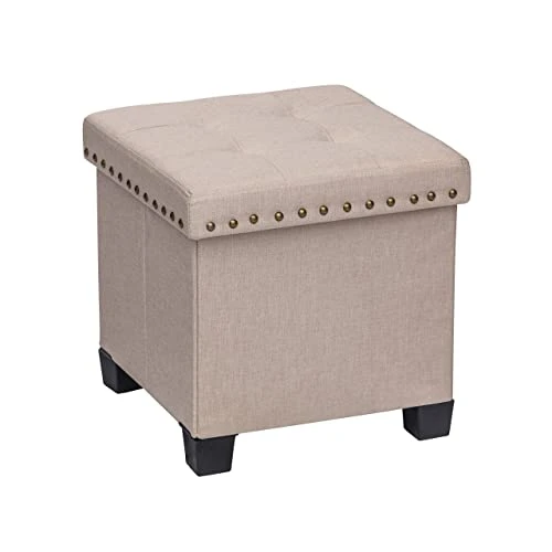 Nathan James 71103 Payton Foldable Storage Ottoman Footrest And Seat Cube, Beige 2 Nathan James 71103 Payton Foldable Storage Ottoman Footrest And Seat Cube, Beige - Image 2
