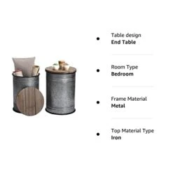 RUSTOWN Farmhouse Accent Side Table, Rustic Storage Ottoman Seat Stool, Galvanized Antique Metal End Table Box Bin With Round Wood Lid, Coffee Or Cocktail Table, Nesting Pieces Two (Pure Galvanized) 17 RUSTOWN Farmhouse Accent Side Table, Rustic Storage Ottoman Seat Stool, Galvanized Antique Metal End Table Box Bin With Round Wood Lid, Coffee Or Cocktail Table, Nesting Pieces Two (Pure Galvanized) -Best Furniture Store 318KJulwE3L