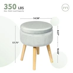 B FSOBEIIALEO Round Storage Ottoman, Soft Padded Velvet Footstool Vanity Makeup Chair, With Wooden Legs & Tray Top 14.17" (Blue) 10 B FSOBEIIALEO Round Storage Ottoman, Soft Padded Velvet Footstool Vanity Makeup Chair, With Wooden Legs & Tray Top 14.17" (Blue) -Best Furniture Store 318SF5NBwsL