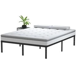 14 Inch Bed Frame Queen Size No Box Spring Needed, Heavy Duty Queen Platform Metal Bed Frame Support Up To 3000 Lbs, Easy Assembly, Noise Free, Black -Best Furniture Store 318VC14HdcL