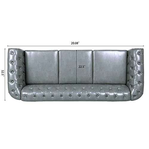 QHITTY Accent Large Sofa, Chesterfield Couch 3 Seater Modern Leather Couch Upholstered Sofa With Tufted Back For Living Room Furniture (Grey) 7 QHITTY Accent Large Sofa, Chesterfield Couch 3 Seater Modern Leather Couch Upholstered Sofa With Tufted Back For Living Room Furniture (Grey) - Image 7