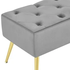 Yaheetech Modern Ottoman Bench Velvet Bench Upholstered Footrest With Gold Metal Legs And Padded Seat Gray -Best Furniture Store 3192Ti5Yc8L