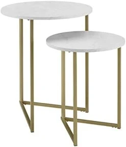 Walker Edison Modern Round Metal Base Nesting Set Side Accent Table Living Room Storage Small End Table, Set Of 2, Dark Walnut -Best Furniture Store 319lAKvtl0L. AC