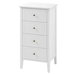 4 Drawer Dresser, Antique Wide Chest Of Drawers With Solid Frame, Closet Dresser Tall Storage Chest Cabinet Nightstand For Living Room, Bathroom, Entryway, White