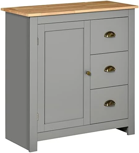 HOMCOM Modern Kitchen Cabinet, Storage Sideboard, Buffet Table With Rubberwood Top, 3 Drawers And Cabinet With Adjustable Shelf, Black 8 HOMCOM Modern Kitchen Cabinet, Storage Sideboard, Buffet Table With Rubberwood Top, 3 Drawers And Cabinet With Adjustable Shelf, Black - Image 8