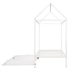 Epinki Twin Size Kids House Bed With Trundle, Metal House Bed White, Easy Assembly -Best Furniture Store 31AJvxAfXzL