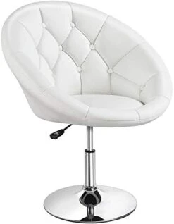 Yaheetech Round Tufted Back Chair Living Room Chair Contemporary Height Adjustable Vanity Chair 360° Swivel Accent Chair Modern Look, White -Best Furniture Store 31AP1ZhXpAL. AC