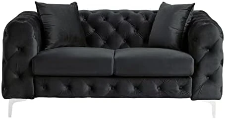 Morden Fort Modern Contemporary Accent Chair With Deep Button Tufting Dutch Velvet, Solid Wood Frame And Iron Legs-Silver Grey 6 Morden Fort Modern Contemporary Accent Chair With Deep Button Tufting Dutch Velvet, Solid Wood Frame And Iron Legs-Silver Grey - Image 6