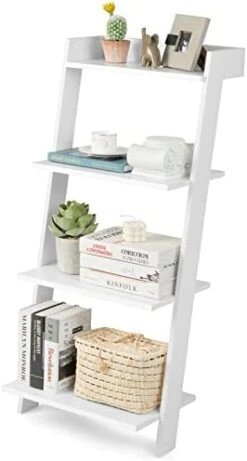 Tangkula 4 Tier Ladder Shelf, Leaning Bookshelf With Solid Wooden Frame, Anti-toppling Device, Anti-falling Baffle, Organizer Shelf, Open Shelving Unit For Home Office, 19.5 X 17.5 X 43 Inches (White) 17 Tangkula 4 Tier Ladder Shelf, Leaning Bookshelf With Solid Wooden Frame, Anti-toppling Device, Anti-falling Baffle, Organizer Shelf, Open Shelving Unit For Home Office, 19.5 X 17.5 X 43 Inches (White) -Best Furniture Store 31AfhX7DIYL. AC