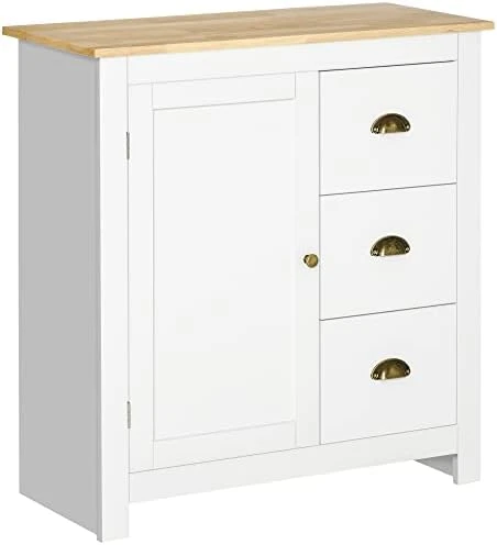 HOMCOM Modern Kitchen Cabinet, Storage Sideboard, Buffet Table With Rubberwood Top, 3 Drawers And Cabinet With Adjustable Shelf, Black 9 HOMCOM Modern Kitchen Cabinet, Storage Sideboard, Buffet Table With Rubberwood Top, 3 Drawers And Cabinet With Adjustable Shelf, Black - Image 9