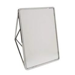 Free Standing Geometric Vanity Mirror, Horizontal Or Vertical, Make-up & Shaving Use, Tabletop, Chrome