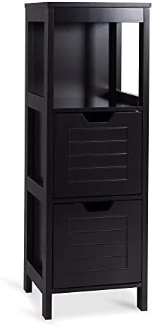 GLACER Bathroom Floor Cabinet, Wooden Free Standing Side Storage Cabinet With Two Removable Drawers For Flexible Storing, Suitable For Bathroom, Living Room, Bedroom, 12 X 12 X 35 Inches (Black) 7 GLACER Bathroom Floor Cabinet, Wooden Free Standing Side Storage Cabinet With Two Removable Drawers For Flexible Storing, Suitable For Bathroom, Living Room, Bedroom, 12 X 12 X 35 Inches (Black) - Image 7