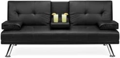 FLOYINM Leather Upholstered Convertible Sofa Bed Futon W/ 2 Cupholders Comfortable Simple Assembly (Color : E) -Best Furniture Store 31AwufAuUeL. AC