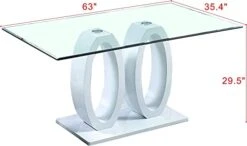 HomVent Dining Table With Safety Corner Pads Tempered Glass Kitchen Table Dining Room Table W/White/Black Wood Legs Clear Glass Dining Table Living Room Coffee Table Conference Table For 6-8 People