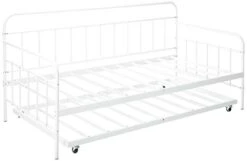 Florence Twin Daybed And Trundle Frame Set / Premium Steel Slat Support / Daybed And Roll Out Trundle Accommodate / Twin Size Mattresses Sold Separately
