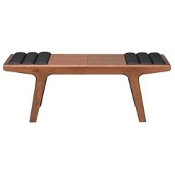 GENERIC Bench (49") Solid Mid-Century Modern Leather Wood Finish -Best Furniture Store 31BJidDegML