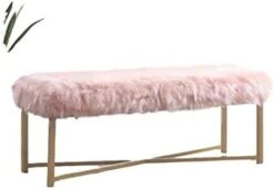 HomePop Faux Fur Rectangle Dining Bench With Metal Base, White -Best Furniture Store 31BW3meRtdL. AC