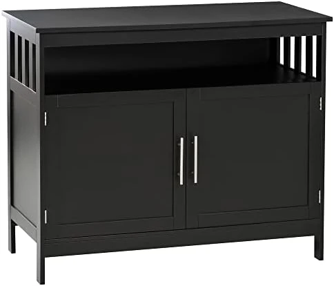 HOMCOM Sideboard Buffet Cabinet, Modern Kitchen Cabinet, Coffee Bar Cabinet With 2-Level Shelf And Open Compartment, Black 3 HOMCOM Sideboard Buffet Cabinet, Modern Kitchen Cabinet, Coffee Bar Cabinet With 2-Level Shelf And Open Compartment, Black - Image 3