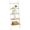 MDesign 5-Tier Leaning Ladder Bookshelf - Rustic Ladder-Style Shelf Bookcase - Decorative Slanted Storage Rack W/Composite Wood Shelves For Bathroom, Living Room - Ladder Shelves - White/Modern Oak