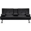 JAHH Faux Leather Futon Multifunctional Convertible Folding Bed Sofa With Cupholders Pillows