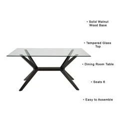 Uptown Club Dining Table With Tempered Glass Top, Elegant Statement Piece For Contemporary Home, 63" X 36", Dark-Walnut 7 Uptown Club Dining Table With Tempered Glass Top, Elegant Statement Piece For Contemporary Home, 63" X 36", Dark-Walnut -Best Furniture Store 31CU0IcCXoL