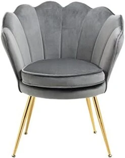 ZJhome Modern Accent Velvet Chairs Set Of 2 Comfy Upholstered Vanity Chairs For Bedroom Shell-Shaped Armchair Dining Chairs With Golden Metal Legs Desk Chair Makeup Chairs For Living Room(Beige) -Best Furniture Store 31CoyJXFYXL. AC