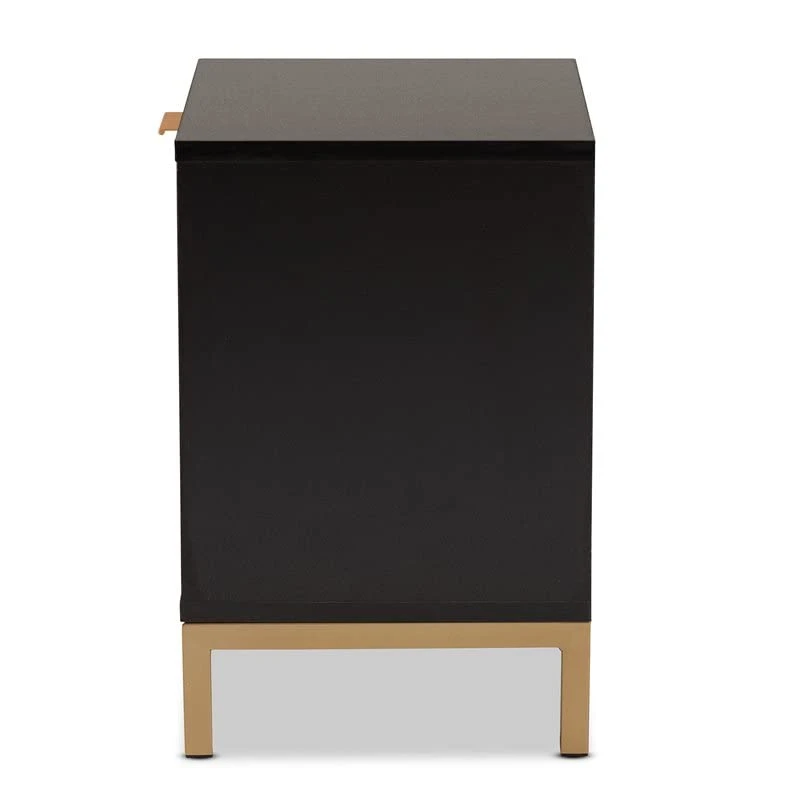 Baxton Studio Uriel Mid-Century Modern Transitional Two-Tone Natural Brown And Black Finished Wood And Brushed Gold Metal 1-Drawer Nightstand 4 Baxton Studio Uriel Mid-Century Modern Transitional Two-Tone Natural Brown And Black Finished Wood And Brushed Gold Metal 1-Drawer Nightstand - Image 4