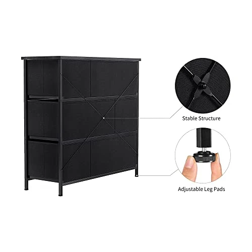 6 Drawer Dresser For Bedroom Chest Of Drawers Closets Storage Units Organizer Tower Steel Frame Wooden Top Living Room Entryway Office (Black Grey) YLZ6B4 3 6 Drawer Dresser For Bedroom Chest Of Drawers Closets Storage Units Organizer Tower Steel Frame Wooden Top Living Room Entryway Office (Black Grey) YLZ6B4 - Image 3