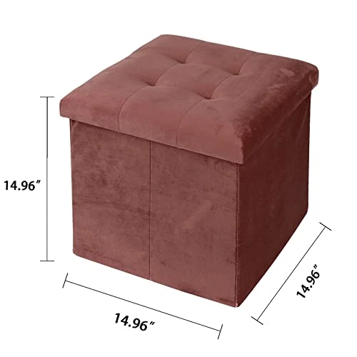 NO MORE TAG Storage Ottoman Cubes, Folding Ottoman Seat Set Of 2, Ottoman Foot Rest, Small Velvet Ottomans, Short Ottoman Stools, Velvet Tufted Folding Ottomans With Lid, Dark Red 2 NO MORE TAG Storage Ottoman Cubes, Folding Ottoman Seat Set Of 2, Ottoman Foot Rest, Small Velvet Ottomans, Short Ottoman Stools, Velvet Tufted Folding Ottomans With Lid, Dark Red - Image 2