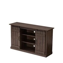 RICHSEAT Modern Farmhouse Wood TV Stand For TVs Up To 60 Inch, Home Living Room Storage Table TV Stands Cabinet Doors And Shelves Entertainment Center, Dark Brown