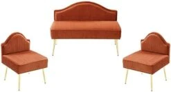 Homtique Velvet Loveseat & Accent Chair 3 Piece Set, Modern Upholstered Living Room Furniture Set, Armless Loveseat Settee With Gold Metal Legs, For Small Space, Bedroom, Apartment, Orange 27 Homtique Velvet Loveseat & Accent Chair 3 Piece Set, Modern Upholstered Living Room Furniture Set, Armless Loveseat Settee With Gold Metal Legs, For Small Space, Bedroom, Apartment, Orange -Best Furniture Store 31ENu4 SDXL. AC