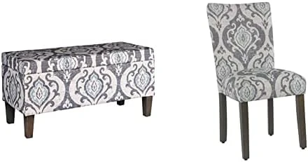 HomePop Large Upholstered Rectangular Storage Ottoman Bench With Hinged Lid, Slate Damask 8 HomePop Large Upholstered Rectangular Storage Ottoman Bench With Hinged Lid, Slate Damask - Image 8