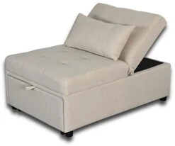 Anwickhomk Modern Folding Ottoman With Adjustable Backrest,Linen Futon Sofa Bed Chair With Memory Foam Headrest,Sleeper Sofa For Small Space,Livingroom,Bedroom,Apartment(Beige)