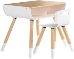 Asunflower Wood Table Stool Set For Kid's Modern Desk & Chair Set Height Adjustable Table Chairs Set With Storage, Grey -Best Furniture Store 31Eclnsi31L. AC