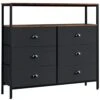 Larger Dresser For Bedroom, 6 Drawers Dresser With Shelves, Chest Of Drawers For Living Room, Hallway, Closets And Nursery - Black