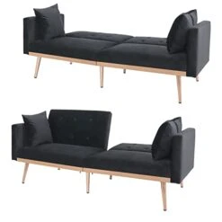 QHITTY Velvet Couch, Accent Sofa Couch Sleeper Loveseat Sofa Bed With Rose Gold Metal Feet And 2 Pillows For Living Room, Office (Black) 17 QHITTY Velvet Couch, Accent Sofa Couch Sleeper Loveseat Sofa Bed With Rose Gold Metal Feet And 2 Pillows For Living Room, Office (Black) -Best Furniture Store 31FPvL0M15L
