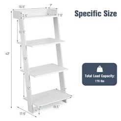 LOKO 4-Tier Ladder Shelf, 43” Tall Wooden Leaning Bookshelf Display Rack, Modern Ladder Bookshelf With Anti-Tipping Device And Top Raised Edge For Living Room, Study, Balcony (White) 10 LOKO 4-Tier Ladder Shelf, 43” Tall Wooden Leaning Bookshelf Display Rack, Modern Ladder Bookshelf With Anti-Tipping Device And Top Raised Edge For Living Room, Study, Balcony (White) -Best Furniture Store 31FfcHb8BEL